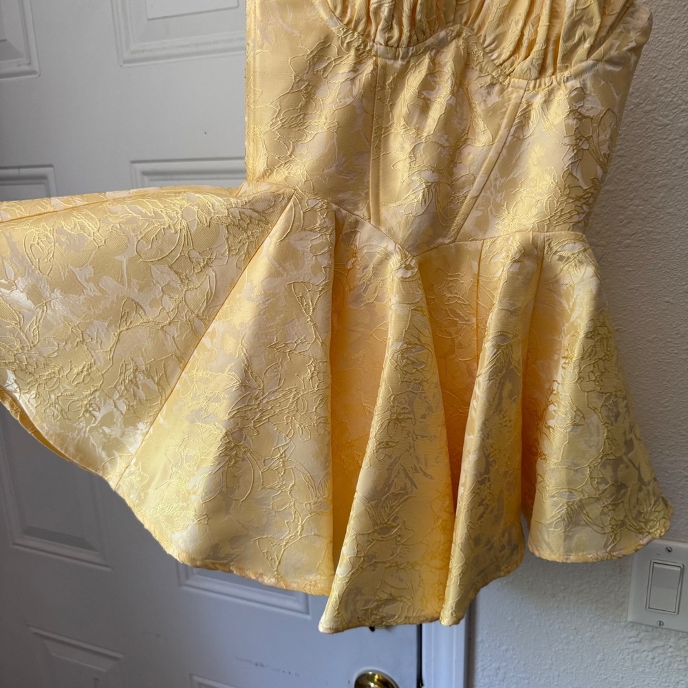 BABYBOO butter yellow babydoll brocade embroidered sleeveless bustier mini dress - Picture 3 of 8